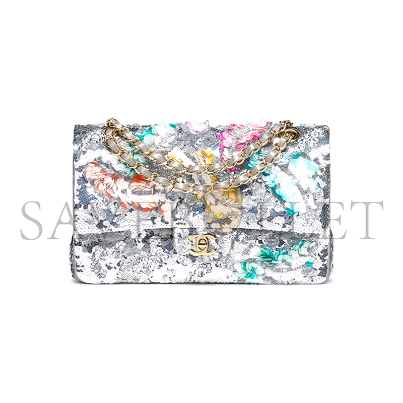 CHANEL CLASSIC 11.12 HANDBAG EMBROIDERED SATIN, SEQUINS, GLASS PEARLS A01112 (25.5*15.5*6.5cm)